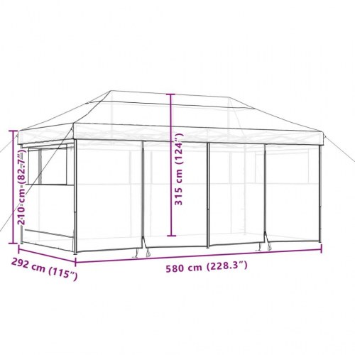 Foldbart pop-up festtelt med 4 sidevægge - brun, 580 × 292 cm
