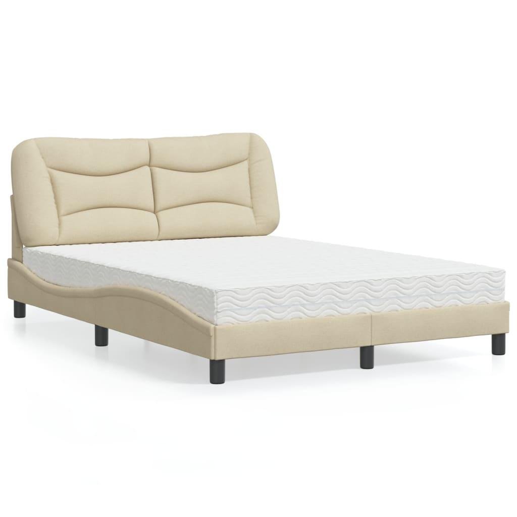 Seng med madras 140x200 cm stof cremefarvet