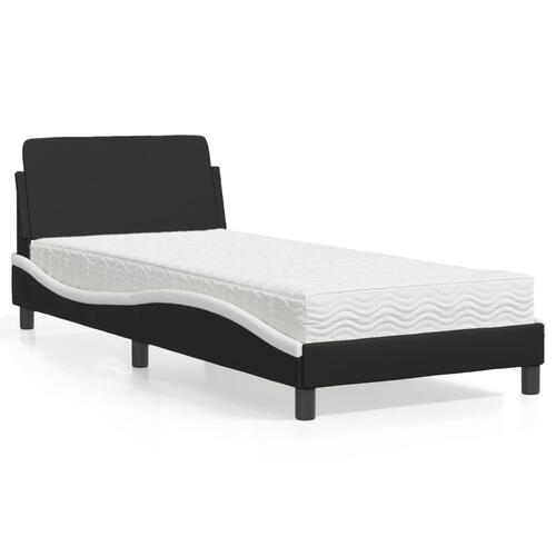 Seng med madras 90x200 cm kunstlæder sort og hvid