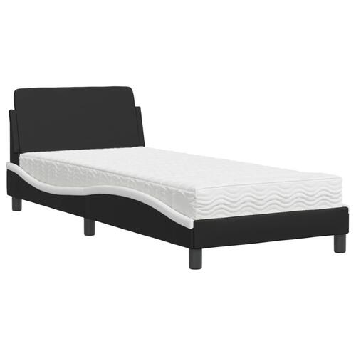 Seng med madras 90x200 cm kunstlæder sort og hvid