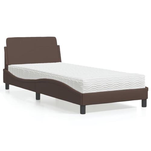 Seng med madras 90x200 cm kunstlæder brun