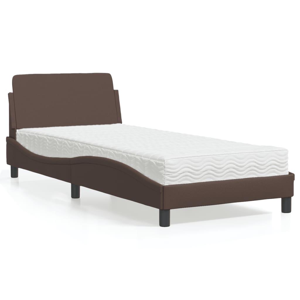 Seng med madras 90x200 cm kunstlæder brun