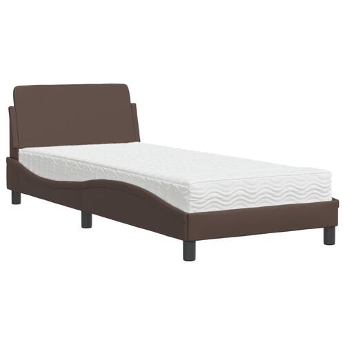 Seng med madras 90x200 cm kunstlæder brun