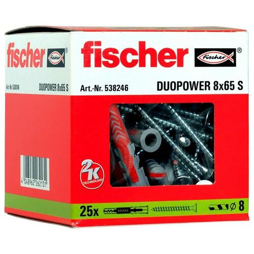 Rawplugs og skruer Fischer DUOPOWER 538246 Ø 8x65 mm (25 enheder)