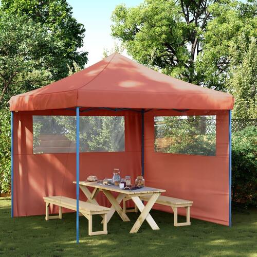 Foldbart pop-up festtelt med 2 sidevægge terracotta