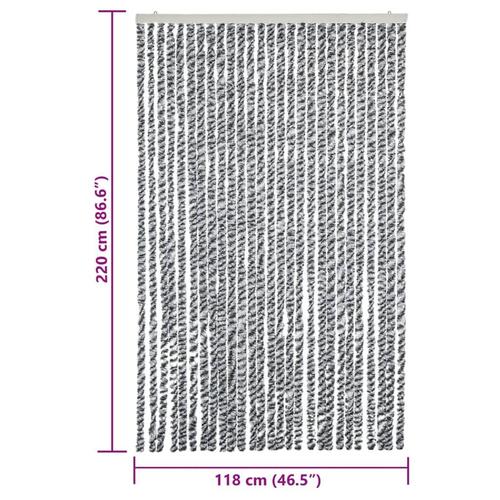 Flueforhæng 1118x220 cm chenille grå og sort-hvid