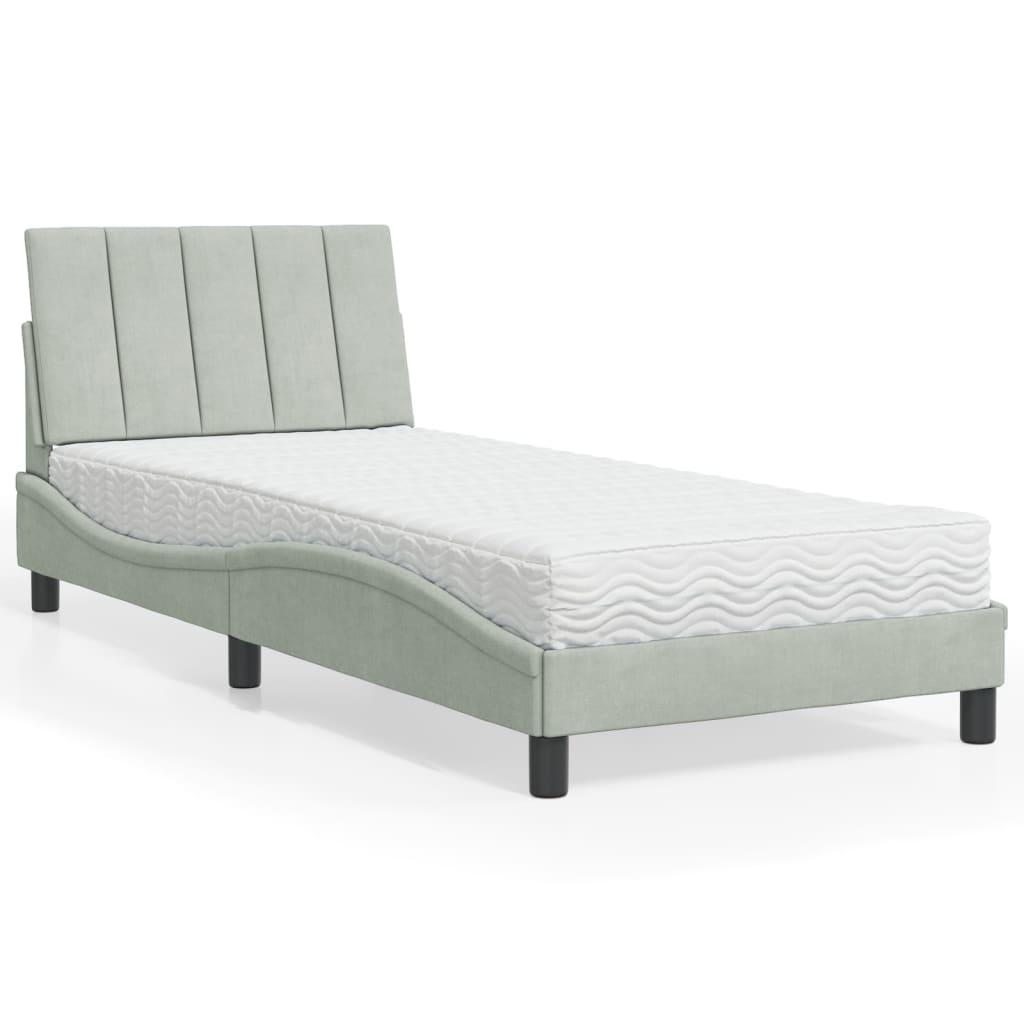 Seng med madras 80x200 cm velour lysegrå