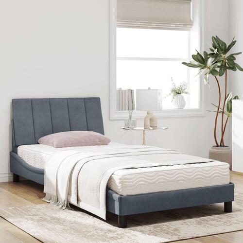 Seng med madras 100x200 cm velour mørkegrå