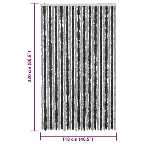 Flueforhæng 118 × 220 cm i chenille - grå/sort
