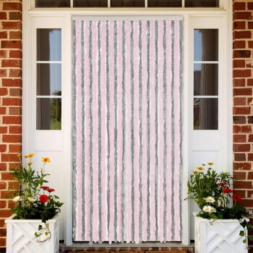 Flueforhæng 118 x 220 cm i chenille - sølvgrå/lyserød
