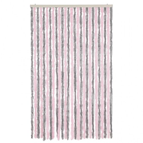Flueforhæng 118 x 220 cm i chenille - sølvgrå/lyserød