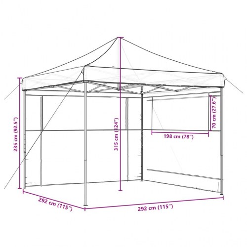 Foldbart pop-up festtelt med 2 sidevægge - brun, 292 × 292 cm