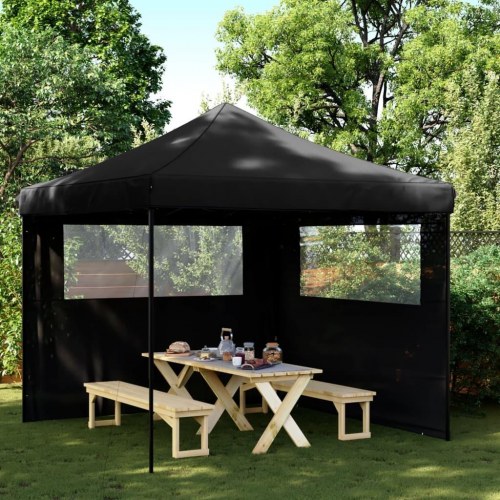 Foldbart pop-up festtelt med 2 sidevægge - sort 292 × 292 cm