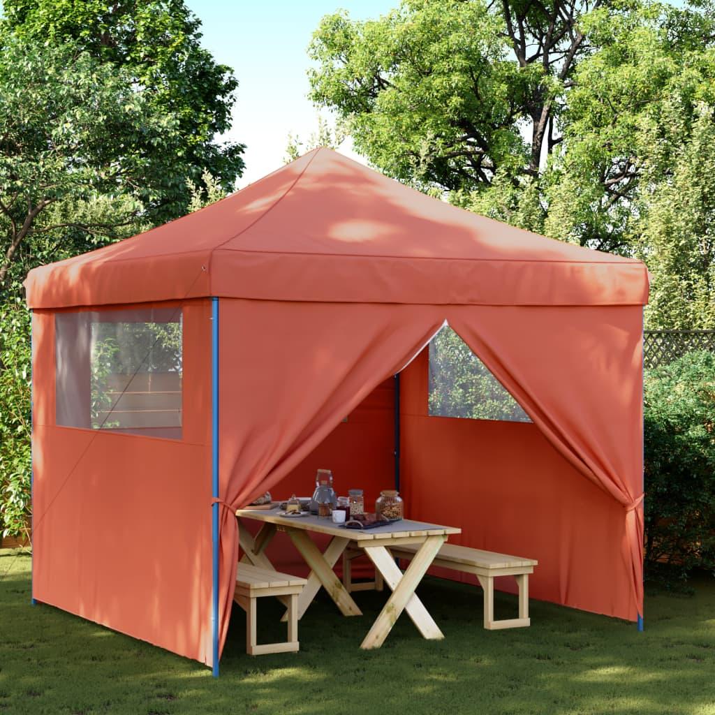 Foldbart pop-up festtelt med 4 sidevægge terracotta billede