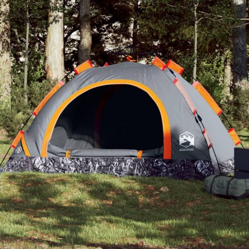 4-personers campingtelt med quick-release - grå og orange
