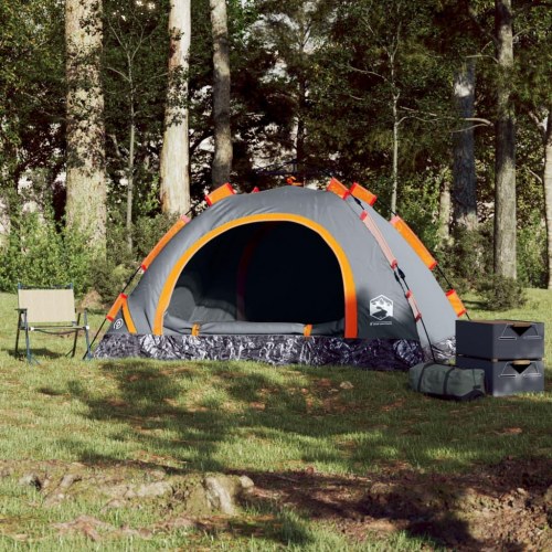 4-personers campingtelt med quick-release - grå og orange