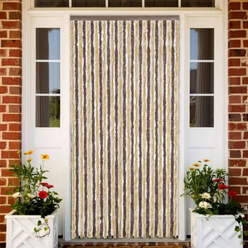 Flueforhæng 118×220 cm i chenille - mørkebrun og beige
