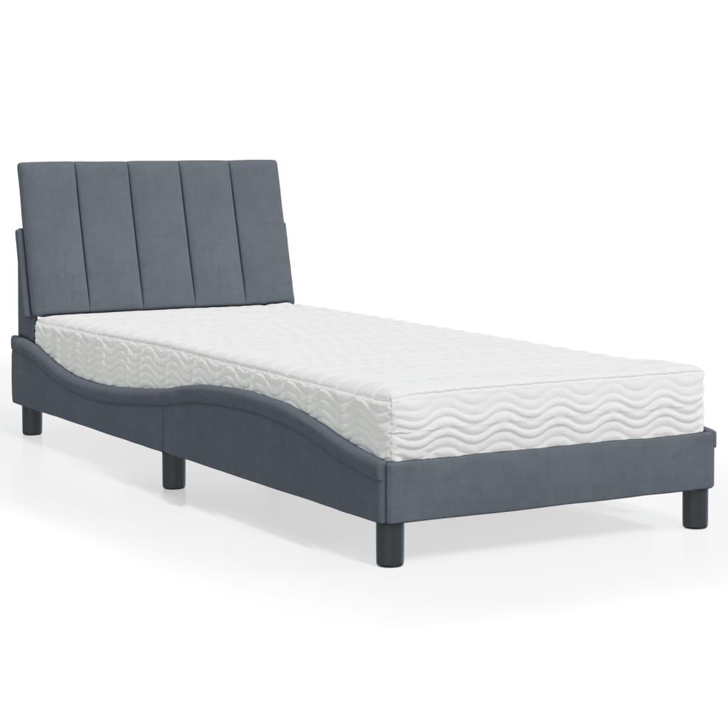 Seng med madras 80x200 cm velour mørkegrå