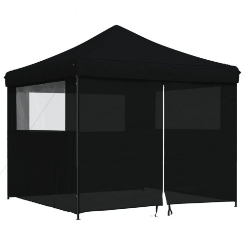 Foldbart pop-up festtelt med 4 sidevægge sort