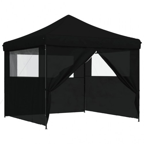 Foldbart pop-up festtelt med 4 sidevægge sort