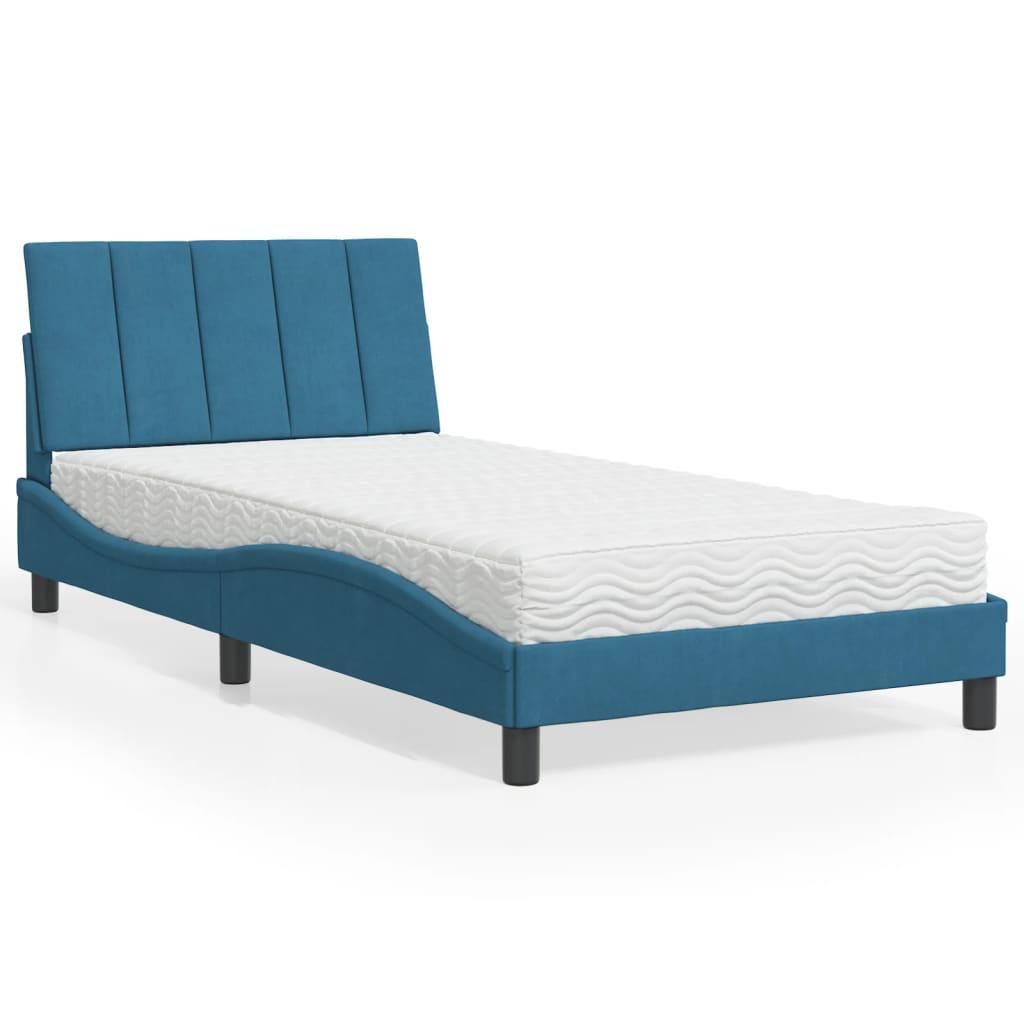Seng med madras 100x200 cm velour blå