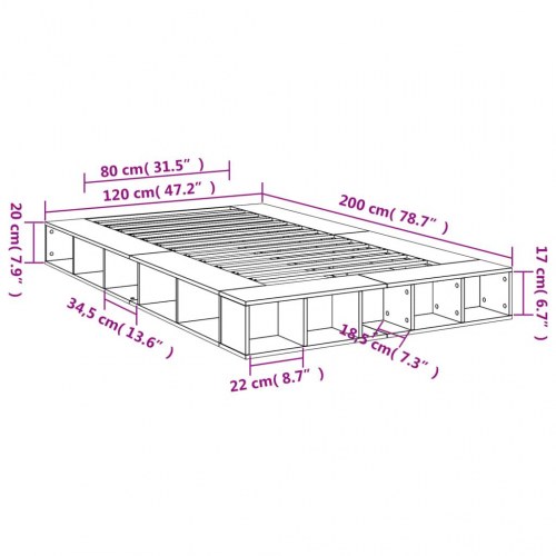 Sengestel 120x200 cm konstrueret træ betongrå
