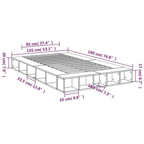 Sengestel 135x190 cm konstrueret træ sonoma-eg