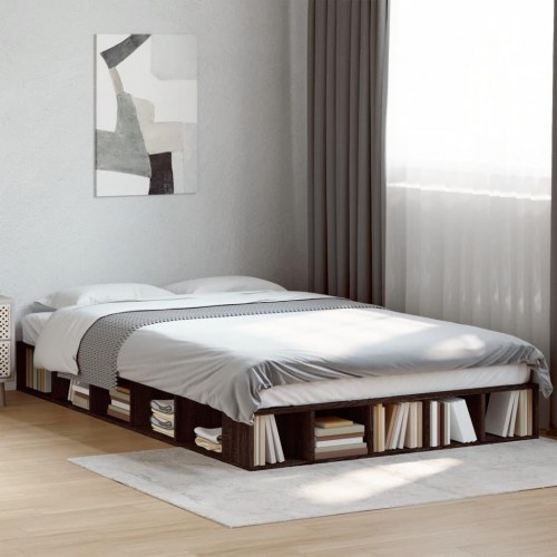 Sengestel 135x190 cm konstrueret træ brun eg
