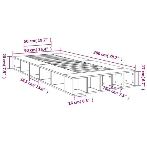 Sengeramme 90x200 cm konstrueret træ røget egetræsfarve