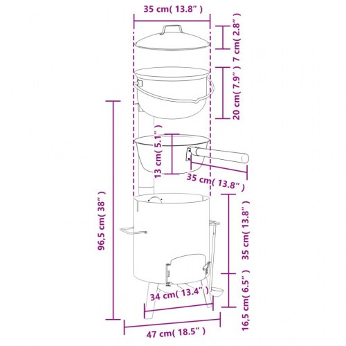 Gullaschkanon med skorsten og låg emaljeret stål sort