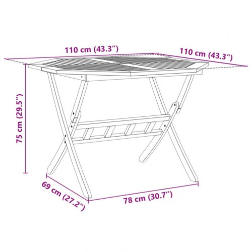 Foldbart havebord Ø110 × 75 cm i massivt akacietræ - rund terrassebord
