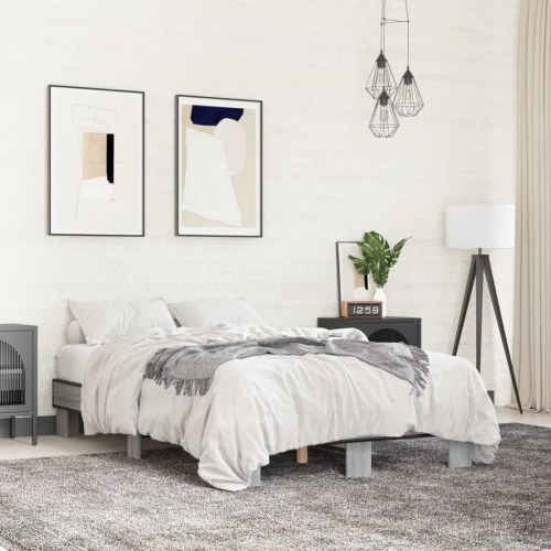 Sengestel 120x190 cm konstrueret træ og metal grå sonoma-eg