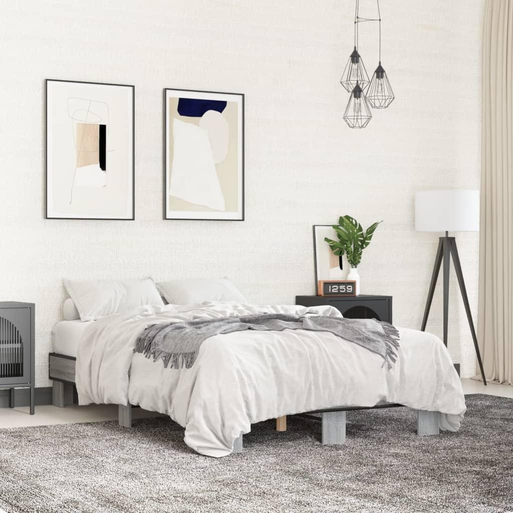 Sengestel 120x190 cm konstrueret træ og metal grå sonoma-eg