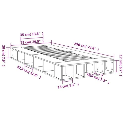 Sengeramme 75x190 cm konstrueret træ hvid