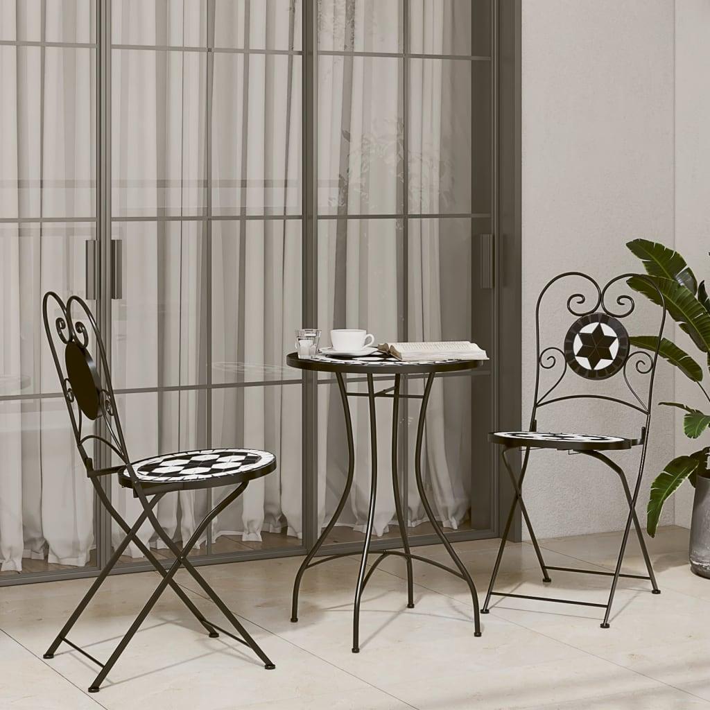 Bistrosæt Med Mosaikdesign Jern Keramik Sort Hvid