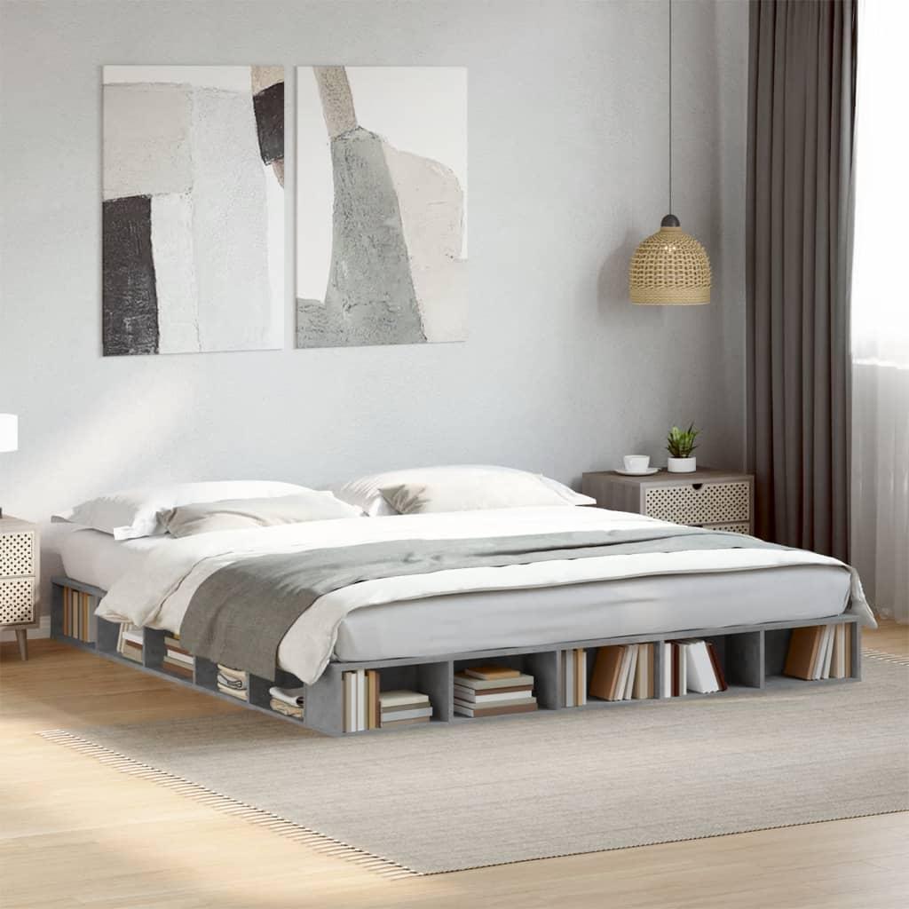 Sengestel 200x200 cm konstrueret træ betongrå