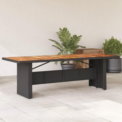 Havebord i polyrattan med akacietop 240 × 90 × 75 cm - sort