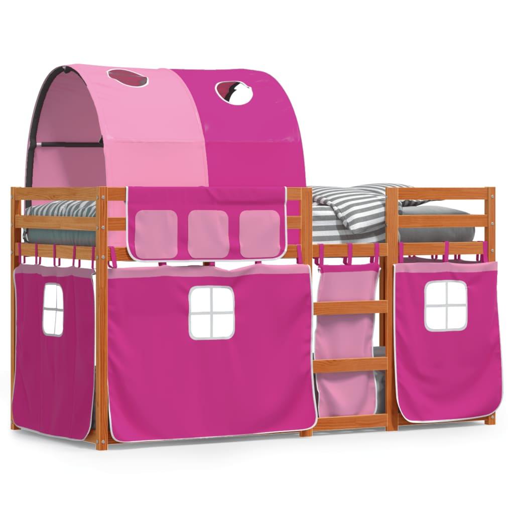 Køjeseng Med Gardiner 75x190 Massivt Fyrretræ Pink