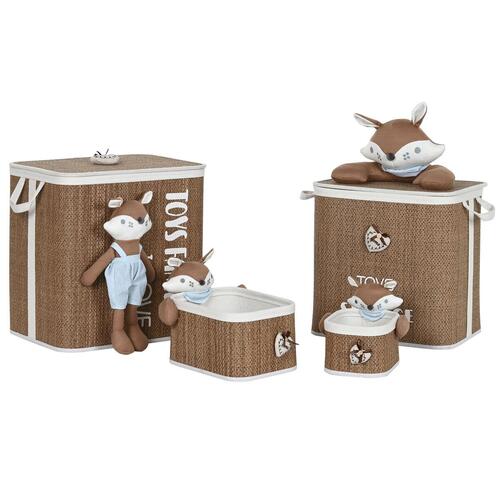 Vasketøjskurv Home ESPRIT Blå Brun Natur Børns 44 x 44 x 45 cm 4 Dele