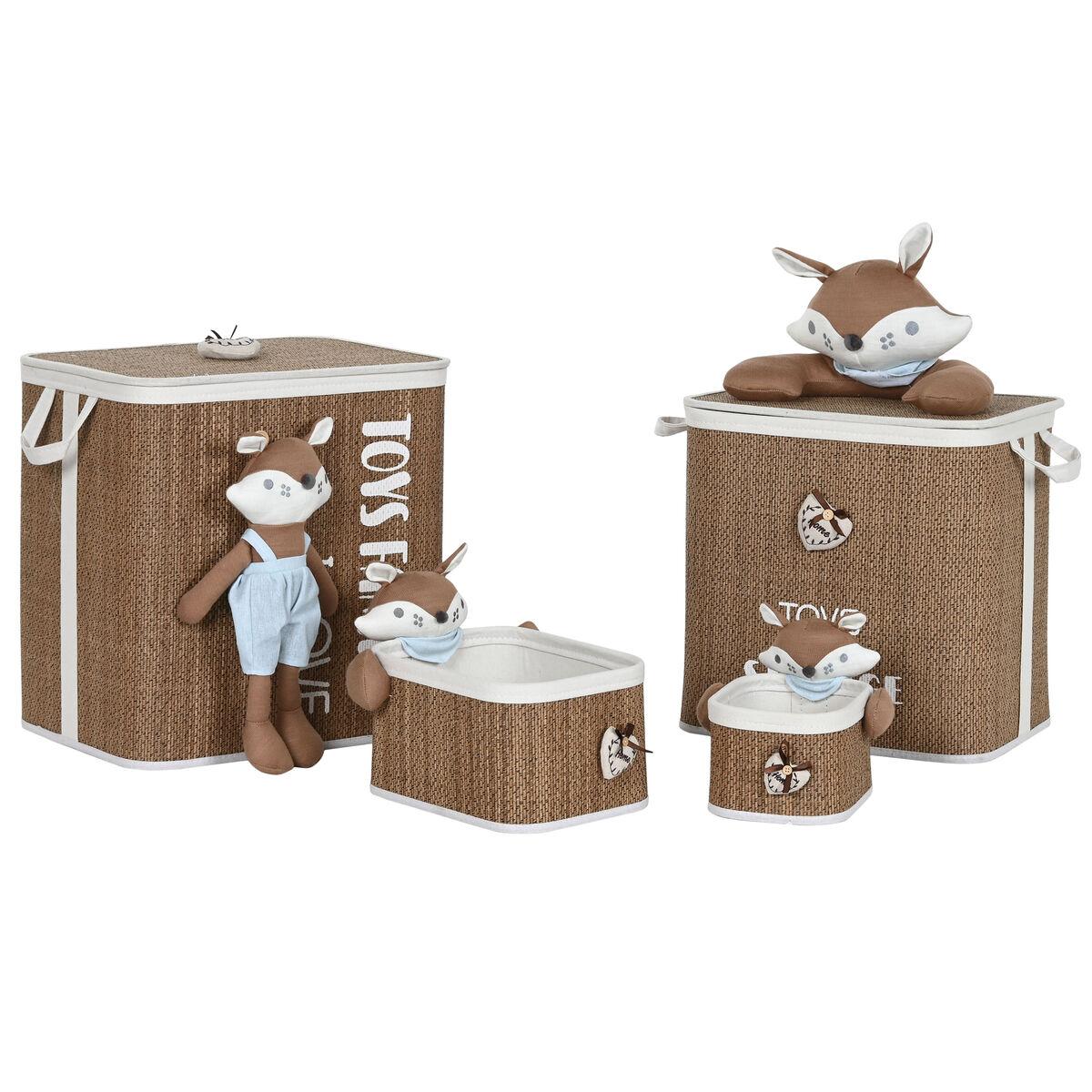 Vasketøjskurv Home ESPRIT Blå Brun Natur Børns 44 x 44 x 45 cm 4 Dele