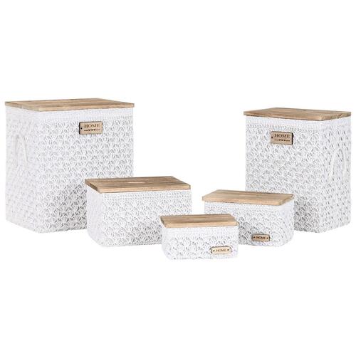 Vasketøjskurv Home ESPRIT Hvid Natur Træ 43 x 34 x 50 cm 5 Dele