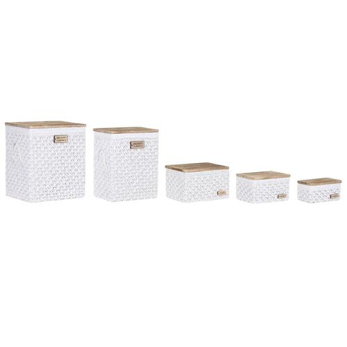 Vasketøjskurv Home ESPRIT Hvid Natur Træ 43 x 34 x 50 cm 5 Dele