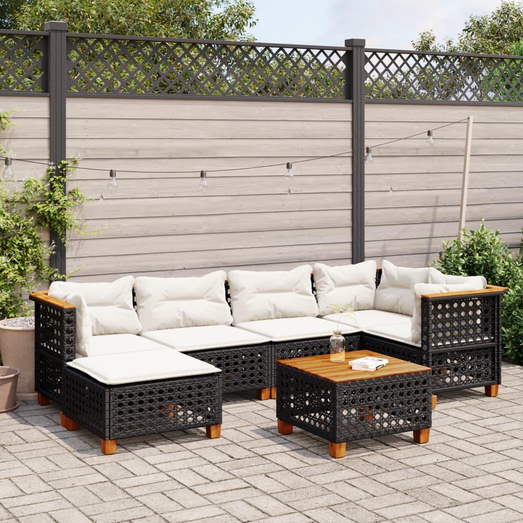 Sofasæt Til Haven 7 Dele Med Hynder Polyrattan Sort - hulvævning