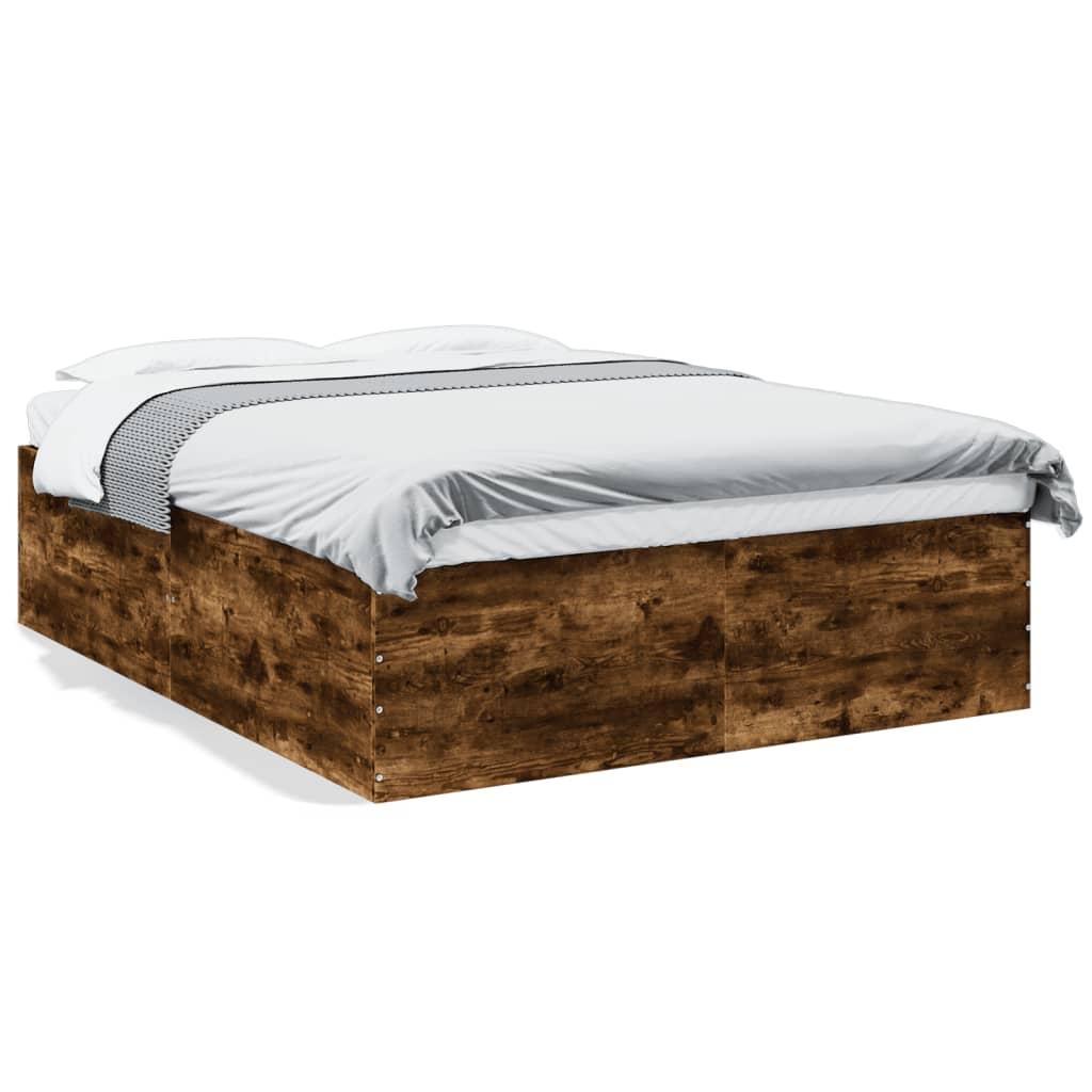 Sengestel 150x200 cm konstrueret træ røget eg billede