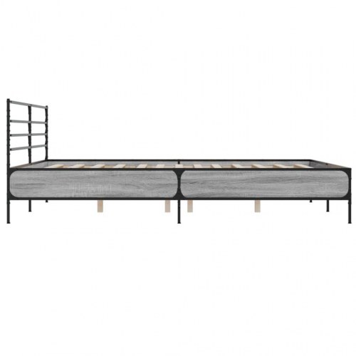 Sengeramme 200 x 200 cm med hovedgærde - grå sonoma-eg