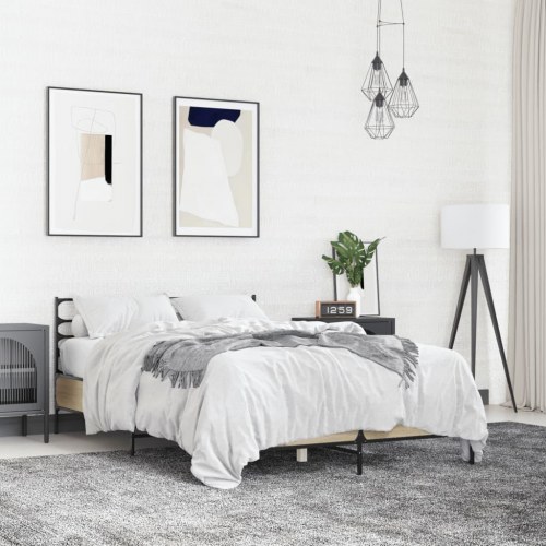 Sengestel 135 x 190 cm i konstrueret træ og metal - sonoma-eg