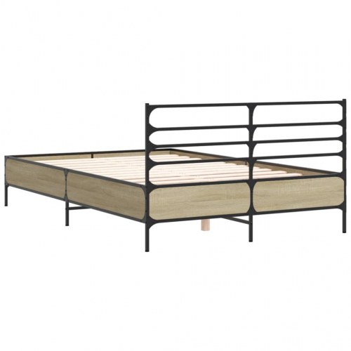 Sengestel 135 x 190 cm i konstrueret træ og metal - sonoma-eg