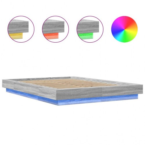 Sengeramme med LED-lys 140 x 190 cm - grå sonoma-eg