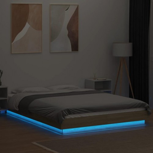 Sengeramme med LED-lys 140 x 190 cm - sonoma-eg