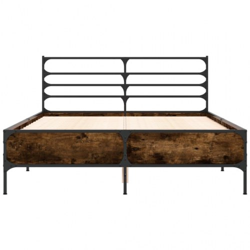 Sengestel 135 x 190 cm med hovedgærde - røget egetræ
